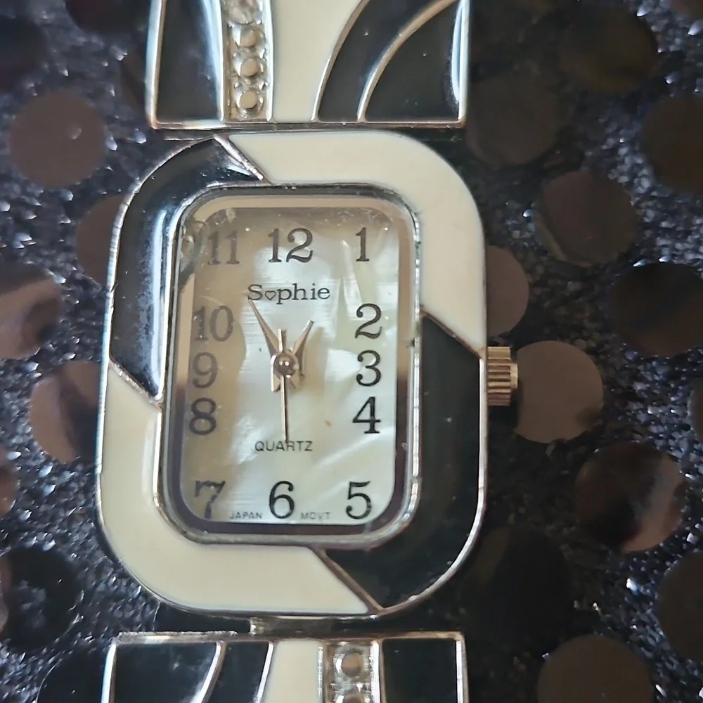 Sophie Geometric Enamaled Watch With Mother Of Pearl Face 7 1/2